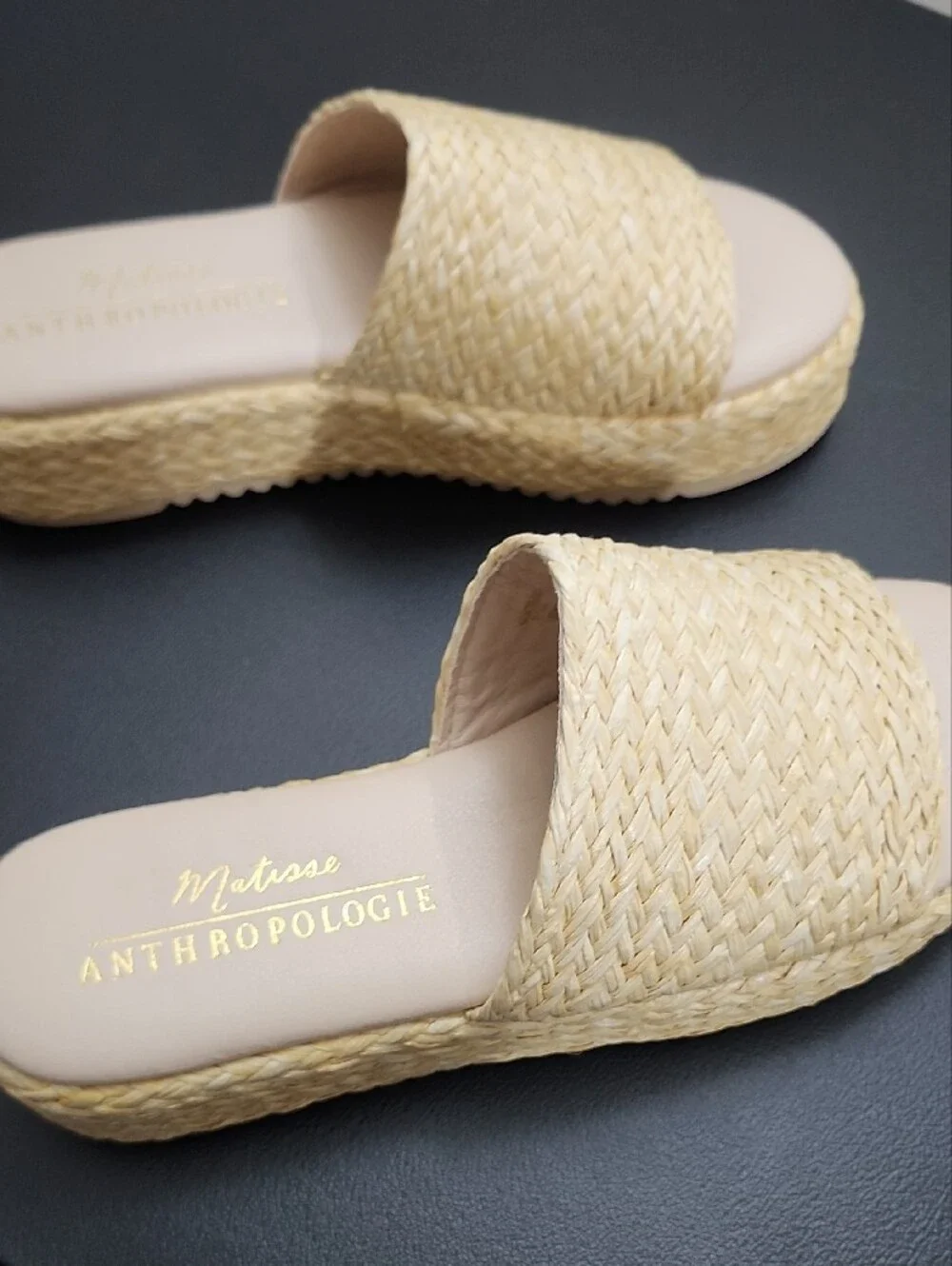 Matisse x Anthropologie Montego Woven Raffia Platform Slide Sandals